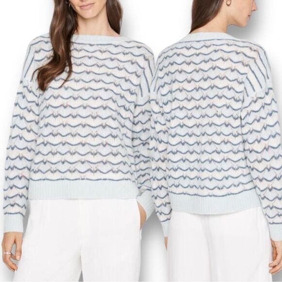 CLUB MONACO Women’s Pointelle Boatneck Sweater in the Size XL in Blue Multi - Picture 4 of 11